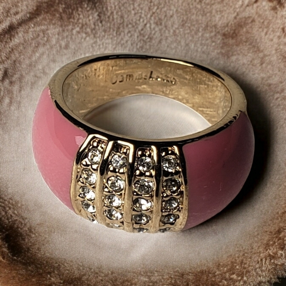 Dual Pink Banded Ring with Crystals - Size 9